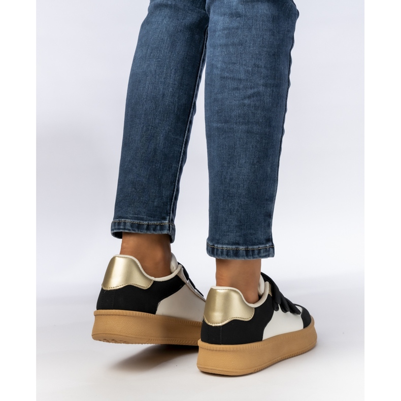 Damskie Sneakersy z metalicznymi wstawkami czarno-białe czarne 1