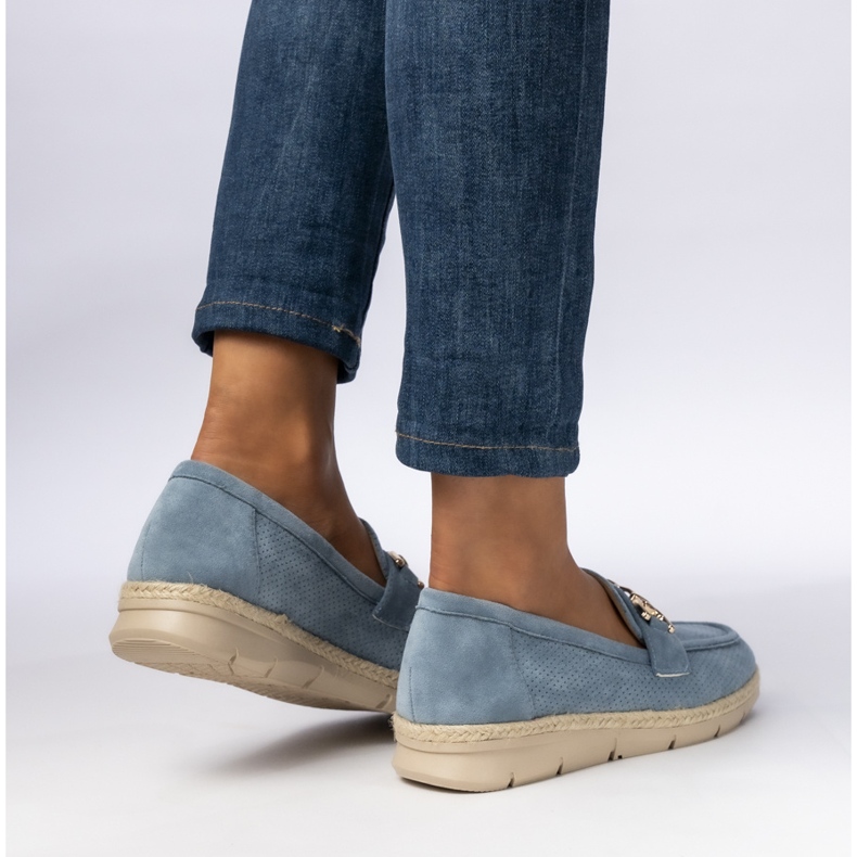 Perforowane Damskie Mokasyny Z Ozdobą Blue niebieskie 2