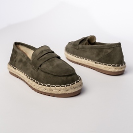 Espadryle Damskie Mokasyny Ciemnozielone 1