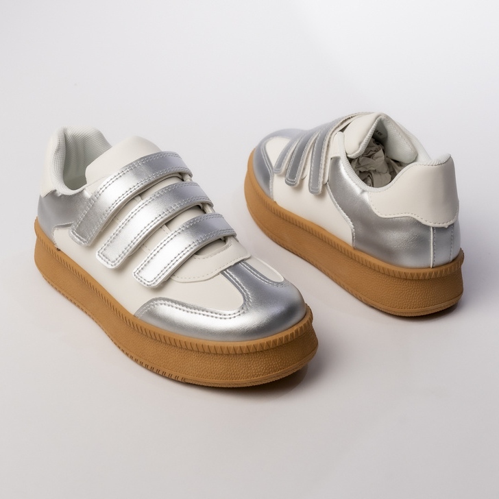 Damskie Sportowe Sneakersy Srebrno-Białe srebrny 1