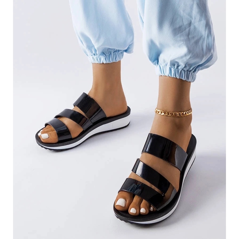 Eleganckie lakierowane skórzane czarne buty wiązane damskie 2