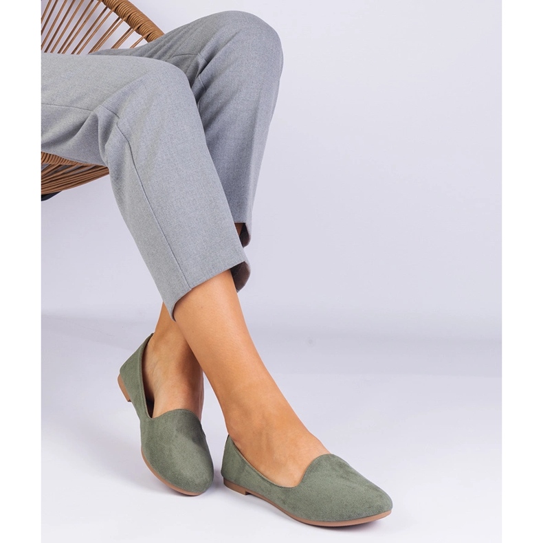 Zielone klasyczne balerinki z ekozamszu 2