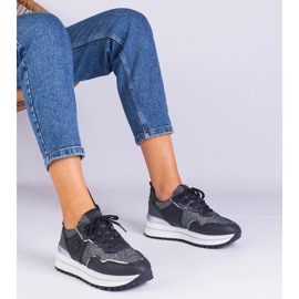 Czarne sneakersy damskie zdobione brokatem 1