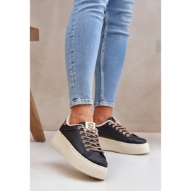 Sneakersy Na Platformie Z Ozdobnymi Sznurówkami Czarne 1