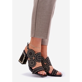 Zdobione Sandały Na Słupku Czarne 1