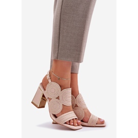 Zdobione Sandały Na Słupku Beżowe beżowy 1