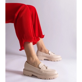 Beżowe mokasyny z ekoskóry zdobione cyrkoniami beżowy 1