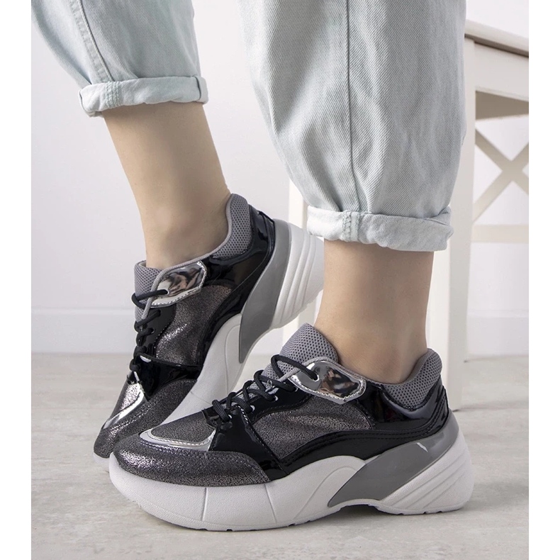 D/GMR Czarne sneakersy na wysokiej podeszwie Rude srebrny 1