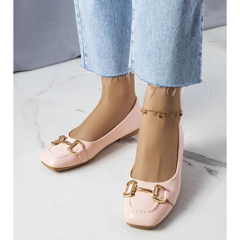 D/GMR Różowe balerinki ze złotym zdobieniem Iris 2