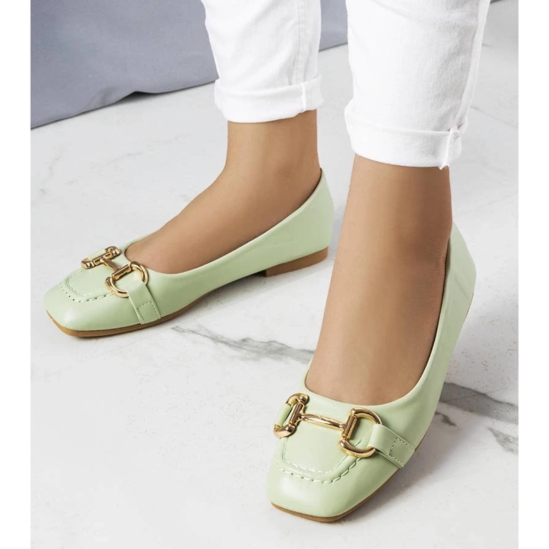 D/GMR Zielone balerinki ze złotym zdobieniem Iris 1