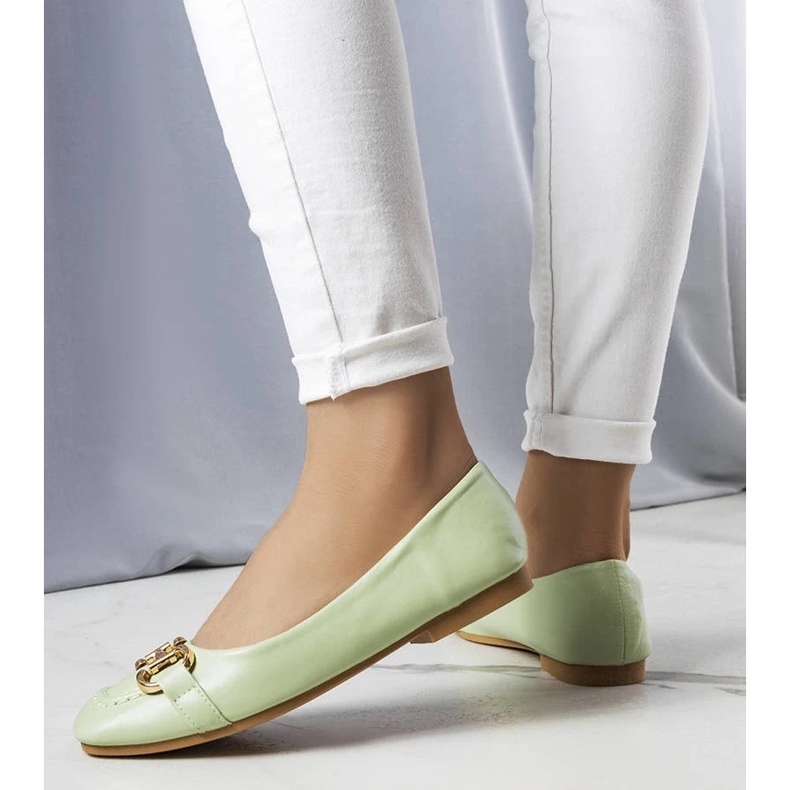 D/GMR Zielone balerinki ze złotym zdobieniem Iris 2