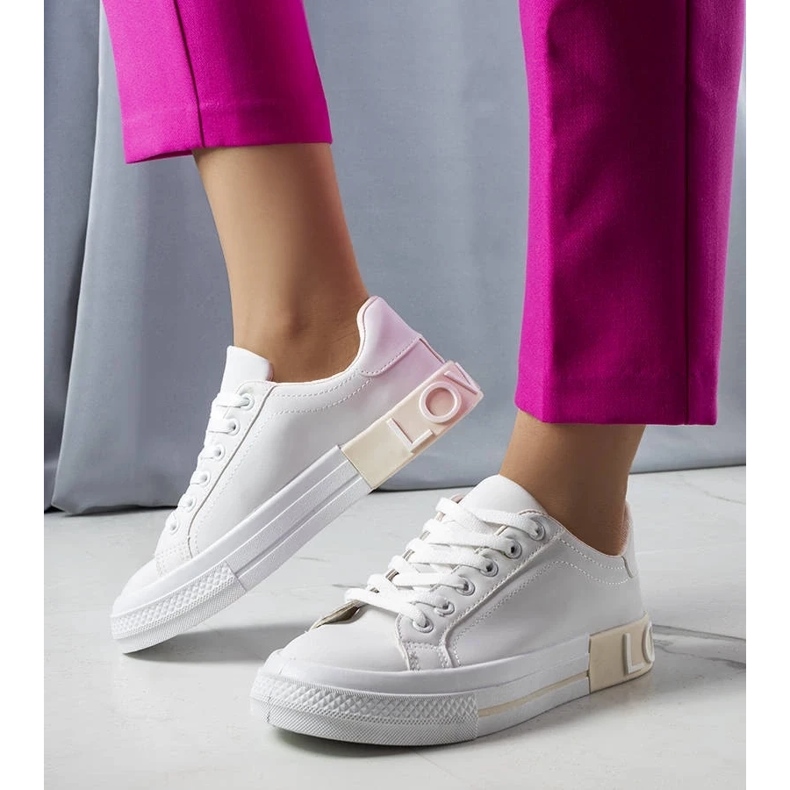 D/GMR Biało-beżowe tenisówki zdobione napisem Nora beżowy 1