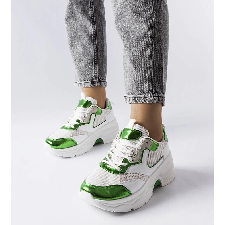 D/GMR Biało-zielone sneakersy damskie Séguin białe 2