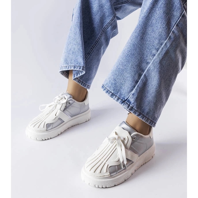 D/GMR Srebrne sneakersy na platformie Binet srebrny 2