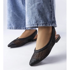 D/GMR Czarne ażurowe balerinki z odkrytą piętą Maheu 2