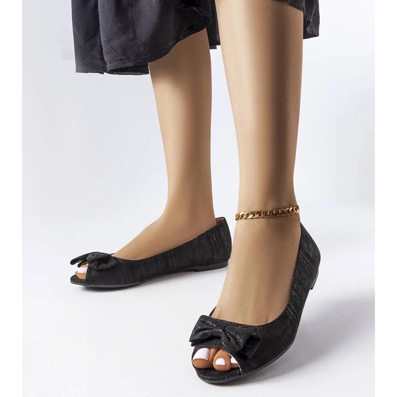 D/GMR Czarne balerinki metaliczne z kokardką Hawk 1