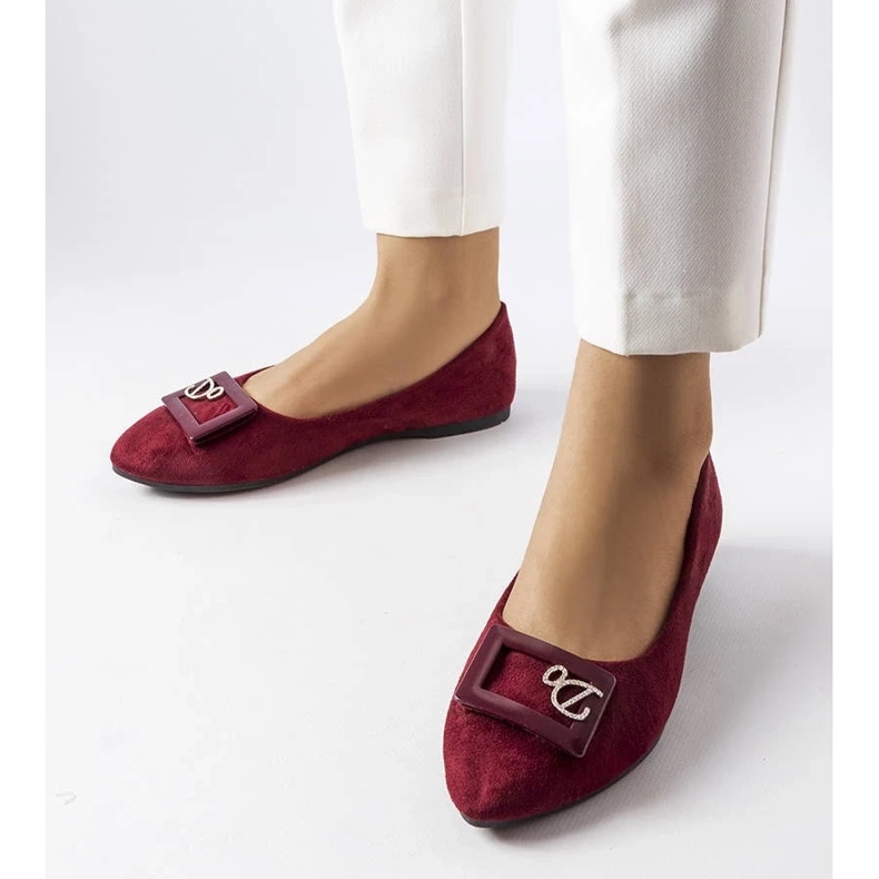 D/GMR Bordowe balerinki zdobione cyrkoniami Fleming czerwone 2