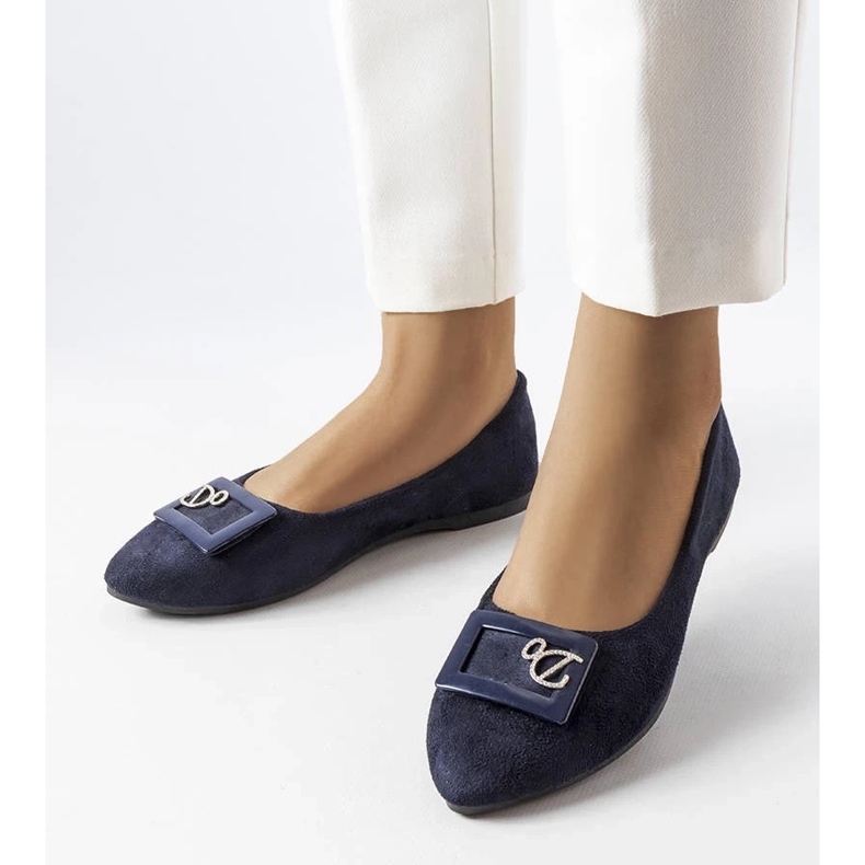 D/GMR Granatowe balerinki z cyrkoniami Fleming niebieskie 1