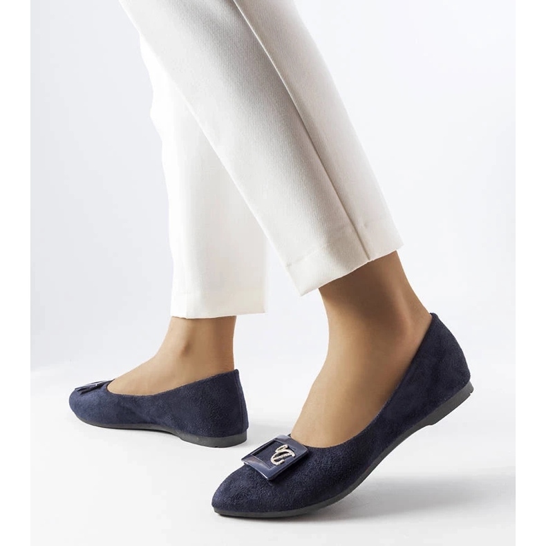 D/GMR Granatowe balerinki z cyrkoniami Fleming niebieskie 2