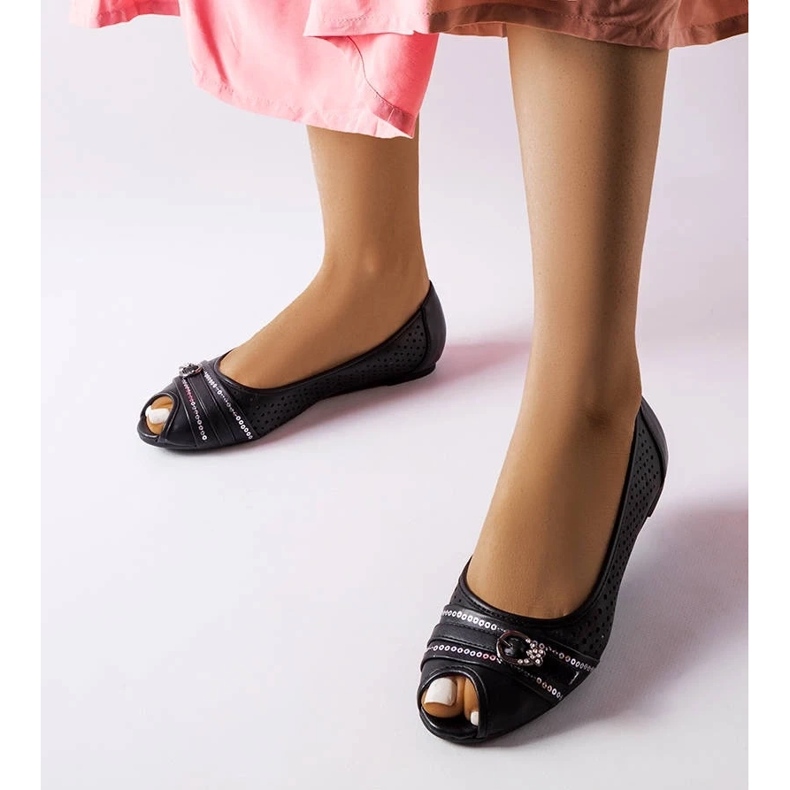 D/GMR Czarne ażurowe balerinki z cyrkoniami Creek 2