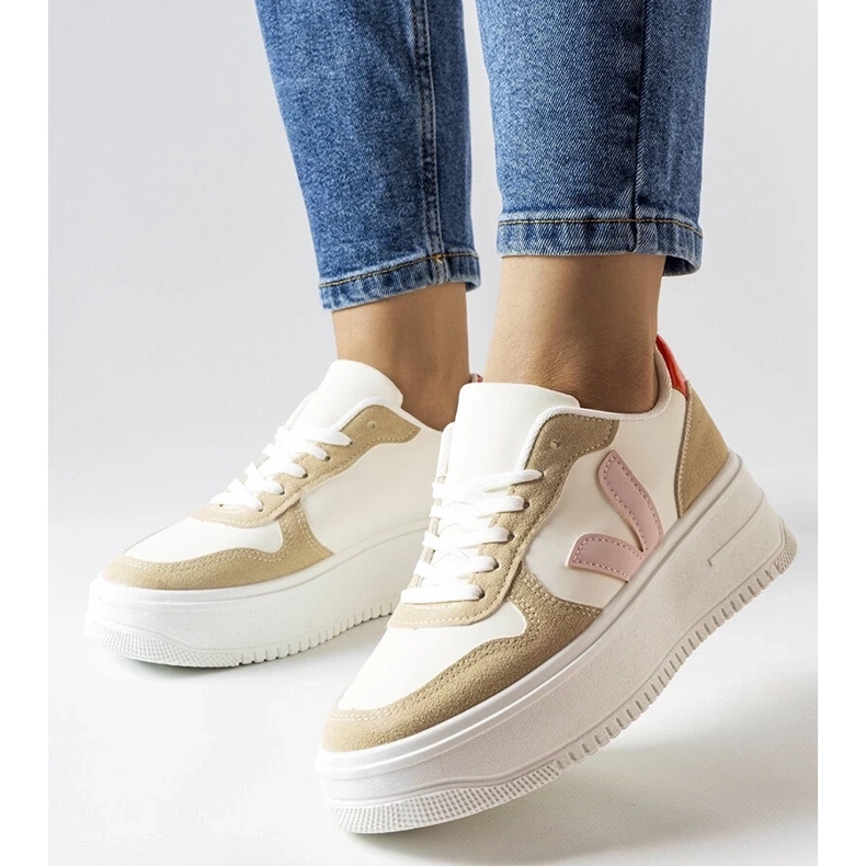 D/GMR Białe sneakersy z różową wstawką Plouffe 2