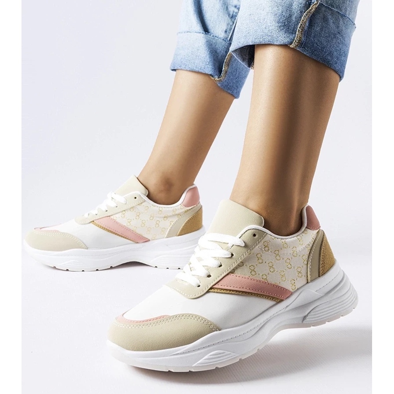 D/GMR Beżowo-białe sneakersy ze złotym akcentem duffy beżowy 2