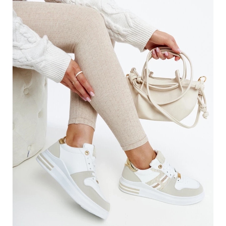 D/GMR Biało-beżowe sneakersy na platformie Negisti białe 2
