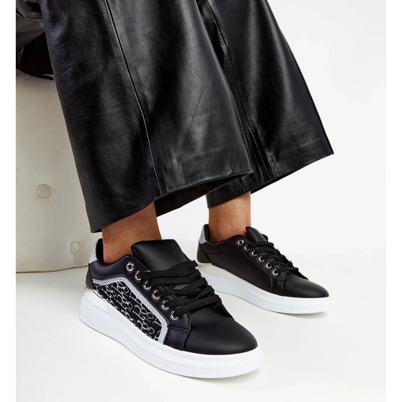 D/GMR Czarne sneakersy na platformie z brokatem Fekete 1