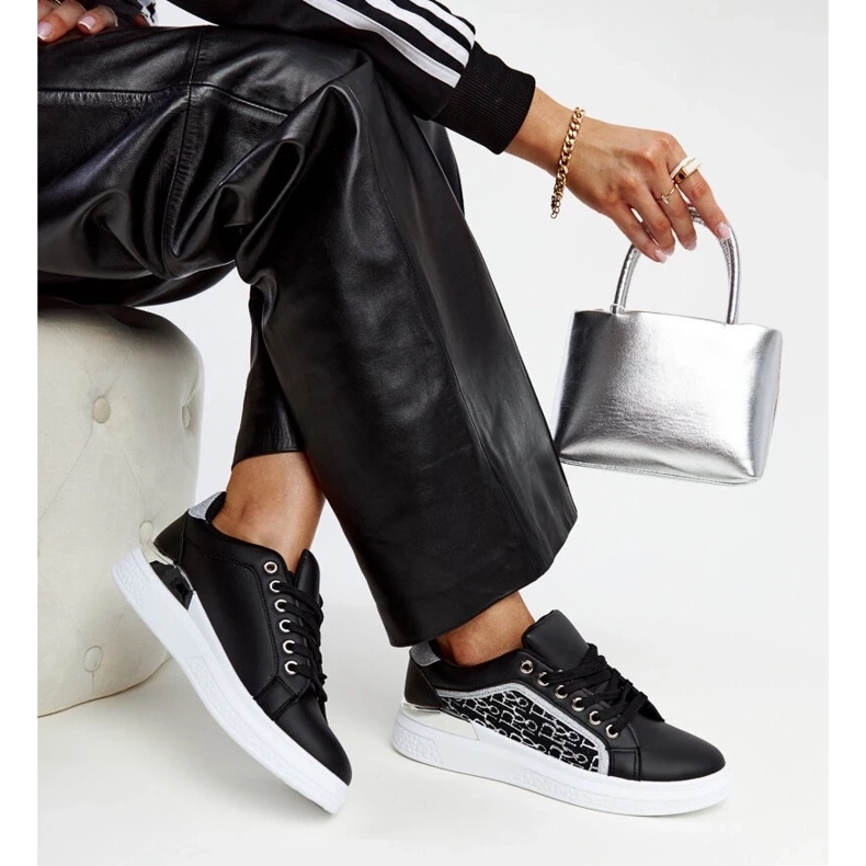 D/GMR Czarne sneakersy na platformie z brokatem Fekete 2