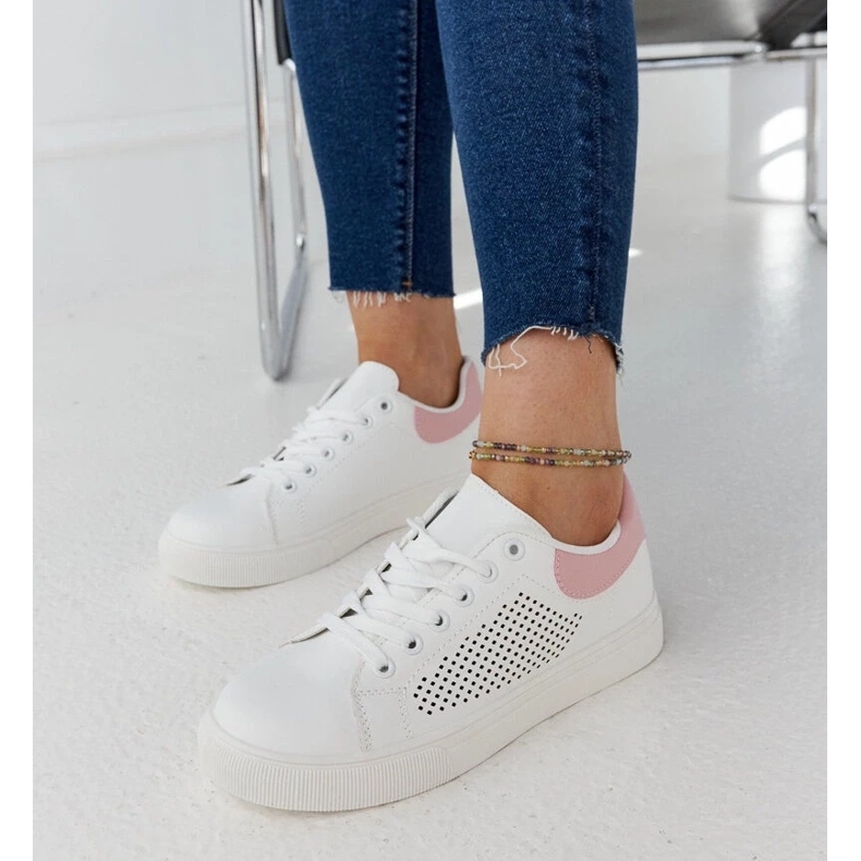 D/GMR Biało-różowe ażurowe sneakersy Semhar białe 2