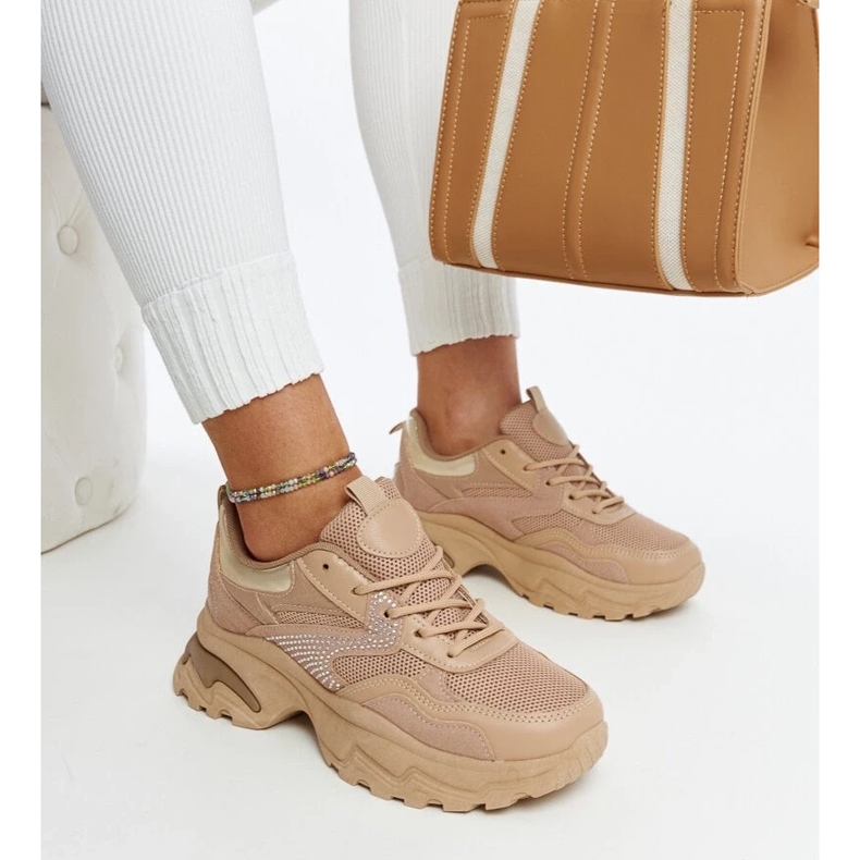 D/GMR Brązowe sneakersy na platformie zdobione cyrkoniami Maras 1