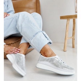 Srebrne skórzane sneakersy na platformie Amana srebrny 2