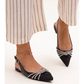 Balerinki ze szpiczastym noskiem i cyrkoniami Sellar czarne 2