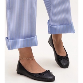 Czarne baleriny z kokardką i skórzaną wkładką Rosaly 1