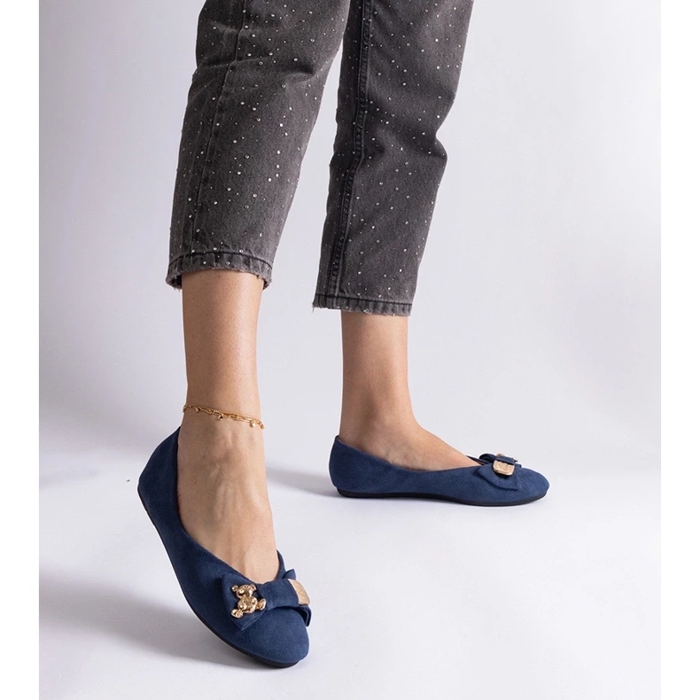 D/CEO Granatowe balerinki zdobione kokardką i broszką Esdras 2