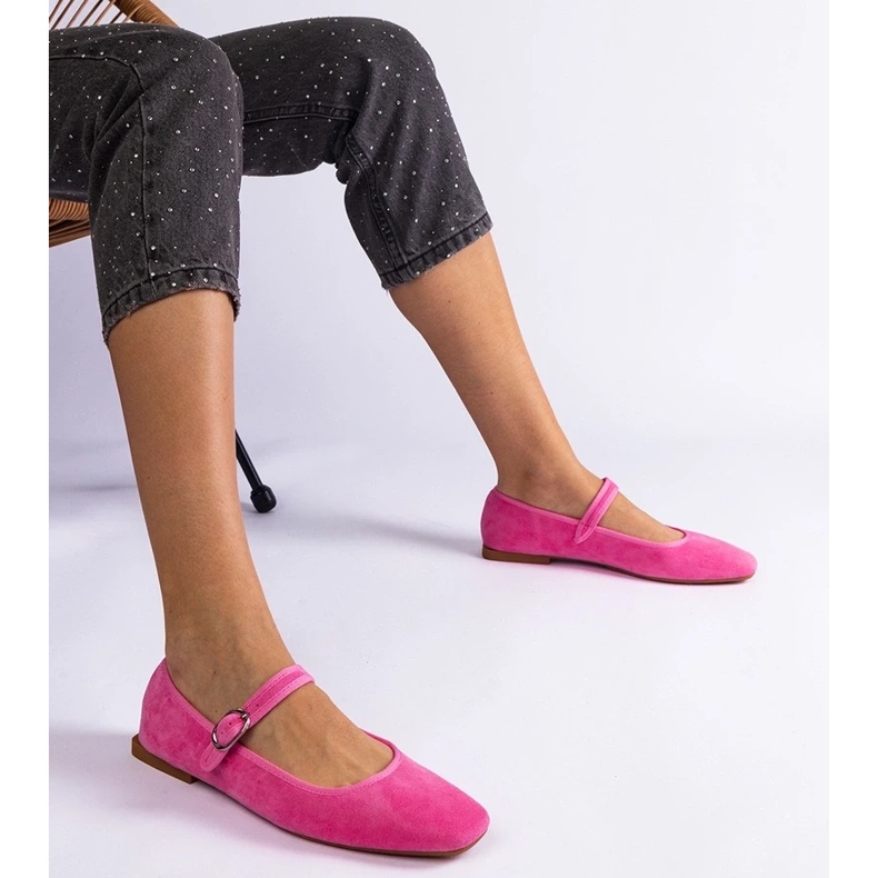 D/CEO Ciemnoróżowe balerinki z zapięciem na sprzączkę i kwadratowym noskiem Pergasa 2