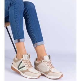 Beżowe sneakersy damskie na ukrytym koturnie beżowy 3
