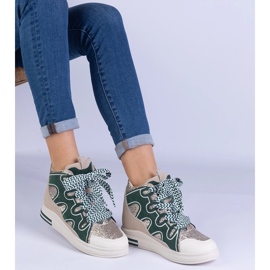 Zielone sneakersy z grubymi sznurówkami i brokatem 3