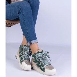 Zielone sneakersy z grubymi sznurówkami i brokatem 2
