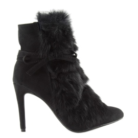 Botki na szpilce z futrem czarne 1319 Black 2