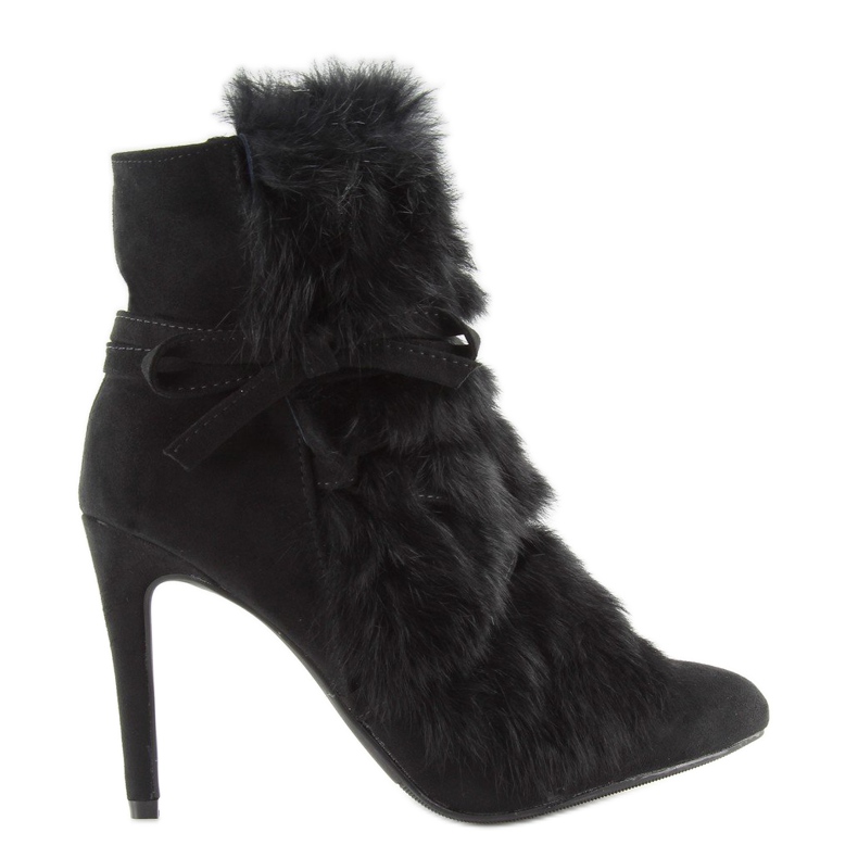 Botki na szpilce z futrem czarne 1319 Black 2
