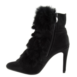 Botki na szpilce z futrem czarne 1319 Black 1