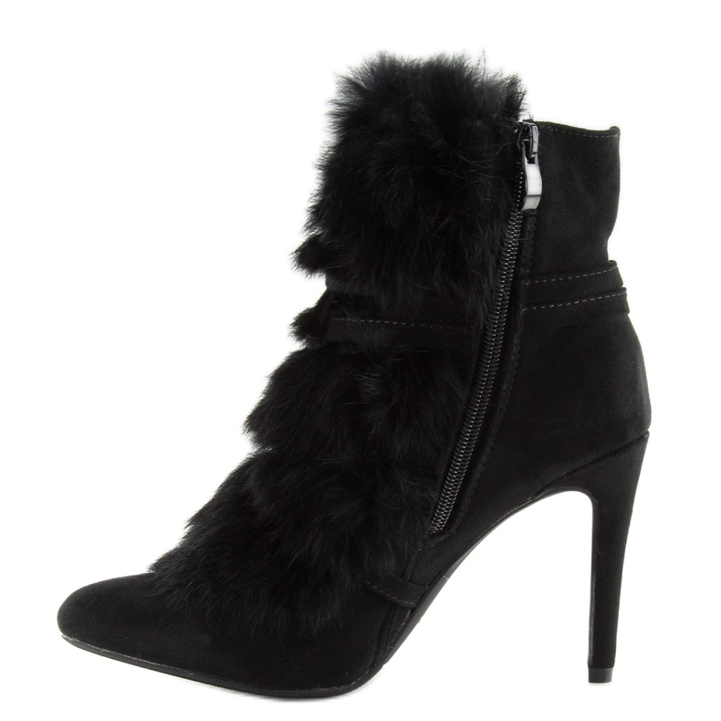 Botki na szpilce z futrem czarne 1319 Black 1