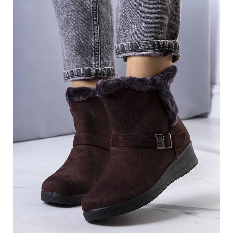 D/CEO Brązowe ocieplane botki na koturnie Capo 1