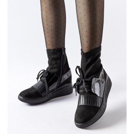 D/CEO Czarne skarpetkowe botki na koturnie Spoleto 2