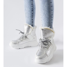 D/CEO Biało-srebrne ocieplane śniegowce Stringer srebrny 1