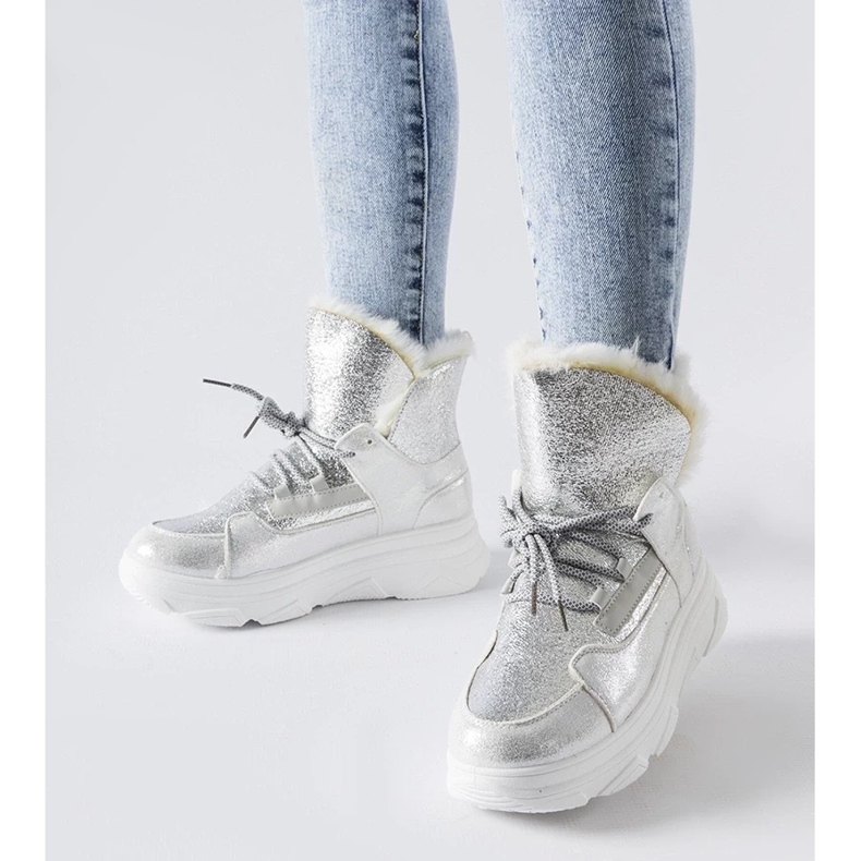 D/CEO Biało-srebrne ocieplane śniegowce Stringer srebrny 1