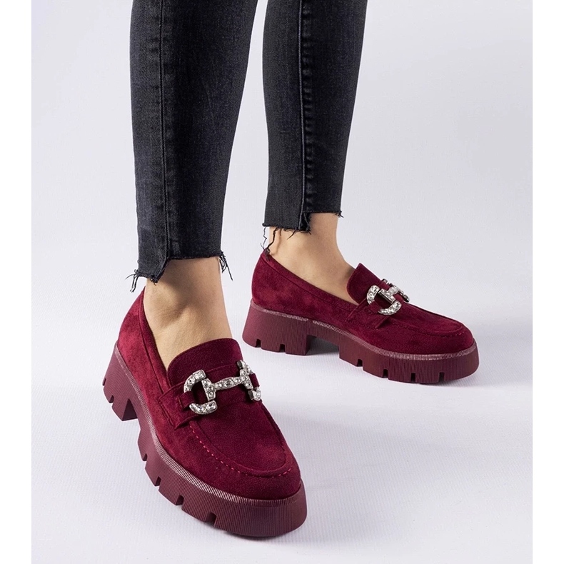 D/CEO Bordowe mokasyny z cyrkoniami Giacomo czerwone 1