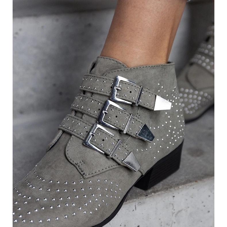 D/CEO Zielone ozdobne botki na niskim słupku Forever 2