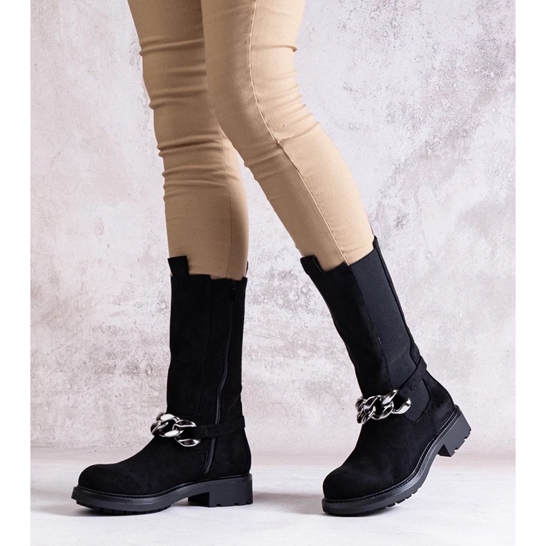 D/CEO Czarne botki damskie zdobione łańcuchem Yasarna 2